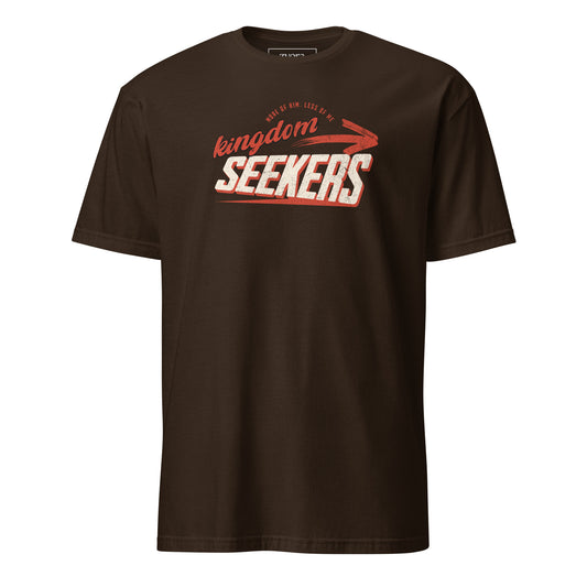 Kingdom Seekers Christian t-shirt with More of Him Less of Me text, inspired by Matthew 6:33 and John 3:30
