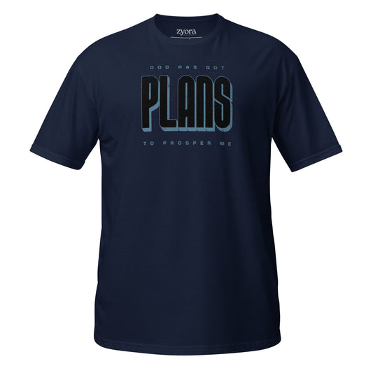 Unisex regular Christian tee with “God Has Got Plans to Prosper Me” design – faith-based fashion and gift by Zyora Apparel.
