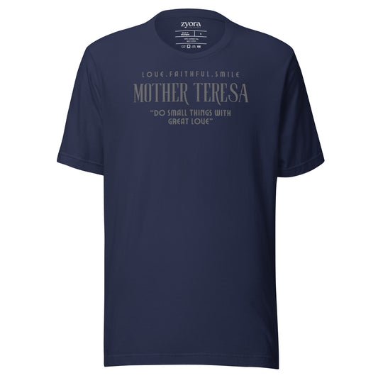 Zyora Apparel Premium Tee featuring Mother Teresa quote “Do Small Things with Great Love” – inspirational Christian streetwear design.
