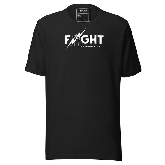 "Fight the Good Fight" Christian Vintage Black graphic tee with 1 Timothy 6:12 scripture design. Faith-based apparel, bold Christian gift, unisex lifestyle shirt.