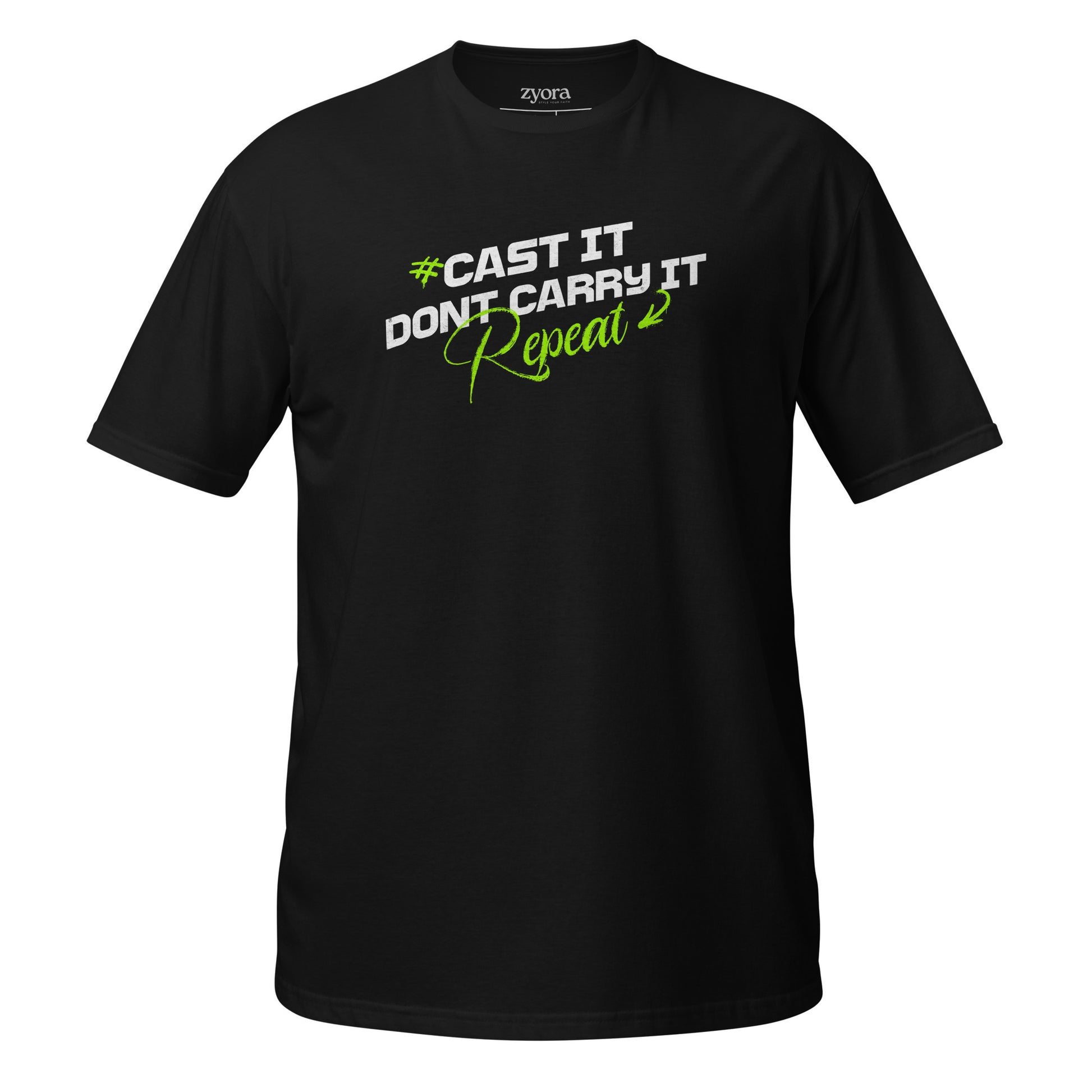 Cast It Don’t Carry It Christian t-shirt with 1 Peter 5:7 scripture design, unisex fit