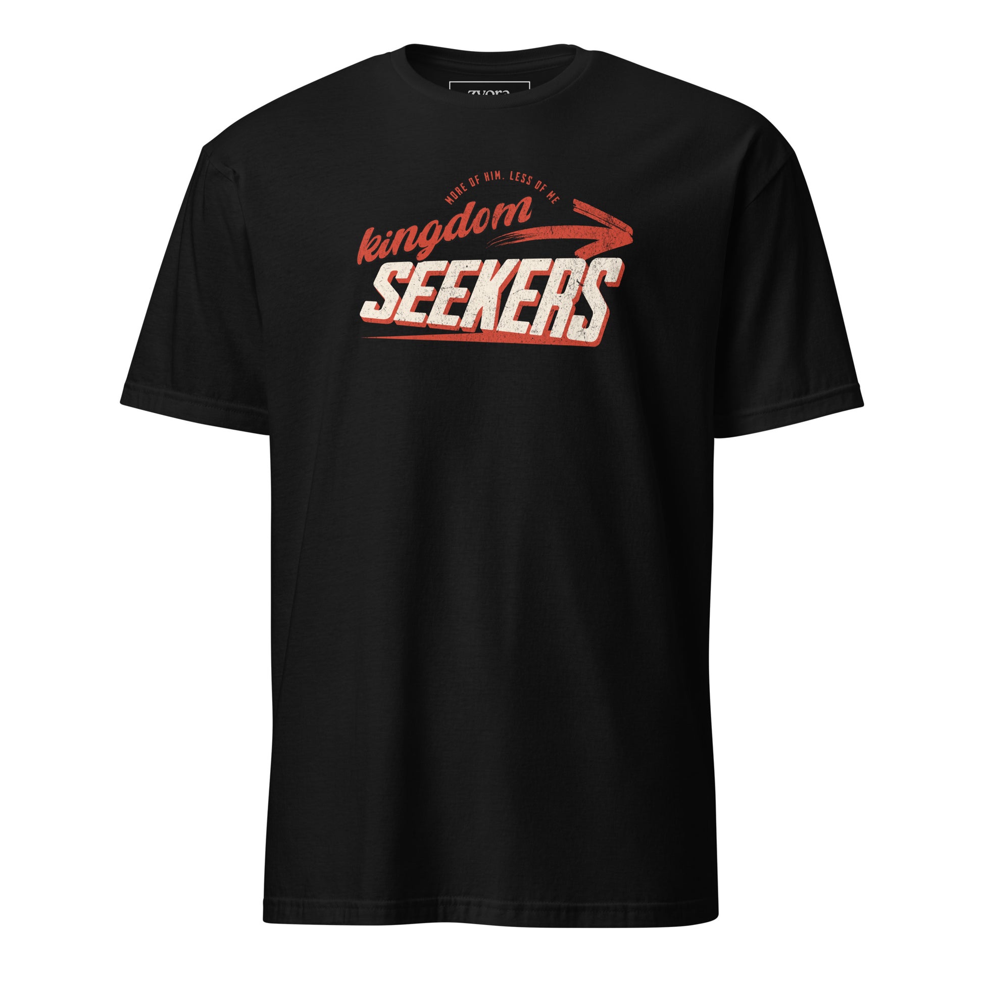 Kingdom Seekers Christian t-shirt with More of Him Less of Me text, inspired by Matthew 6:33 and John 3:30