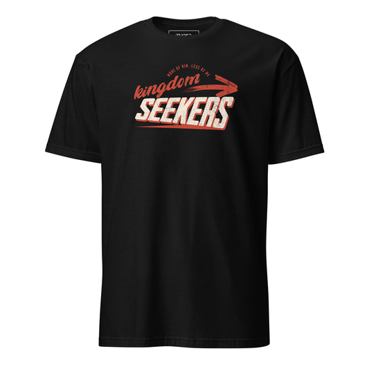 Kingdom Seekers Christian t-shirt with More of Him Less of Me text, inspired by Matthew 6:33 and John 3:30