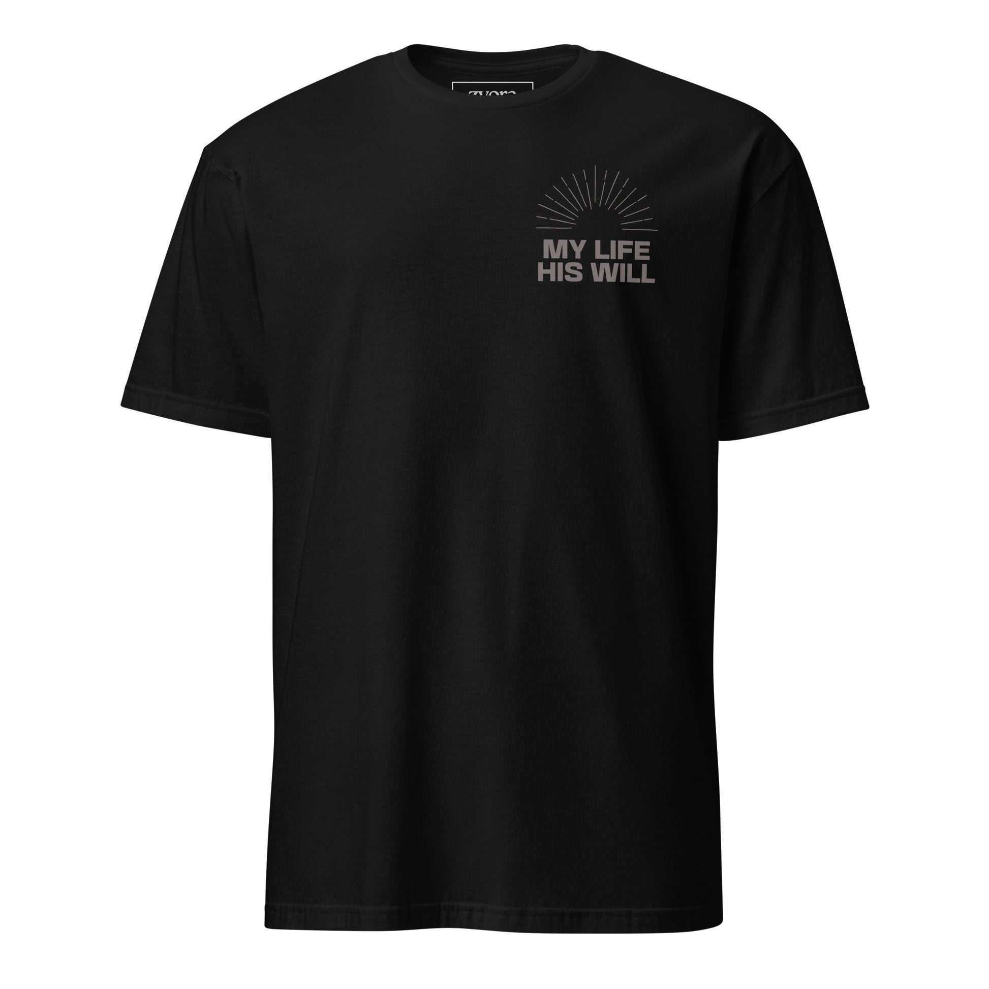 “Regular Christian graphic tee in black – My Life His Will design – Zyora Apparel”