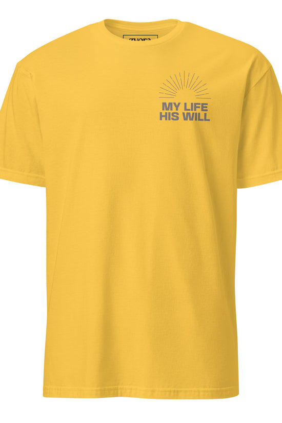 “Regular Christian graphic tee in daisy – My Life His Will design – Zyora Apparel”