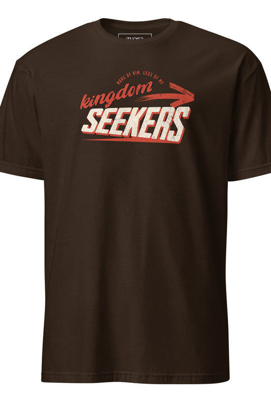 Kingdom Seekers Christian t-shirt with More of Him Less of Me text, inspired by Matthew 6:33 and John 3:30