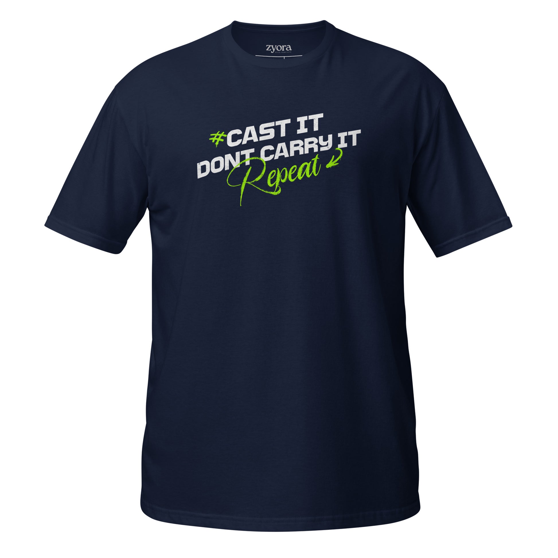Cast It Don’t Carry It Christian t-shirt with 1 Peter 5:7 scripture design, unisex fit