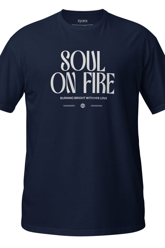 Soul On Fire Christian t-shirt with Jeremiah 20:9 scripture, premium unisex fit