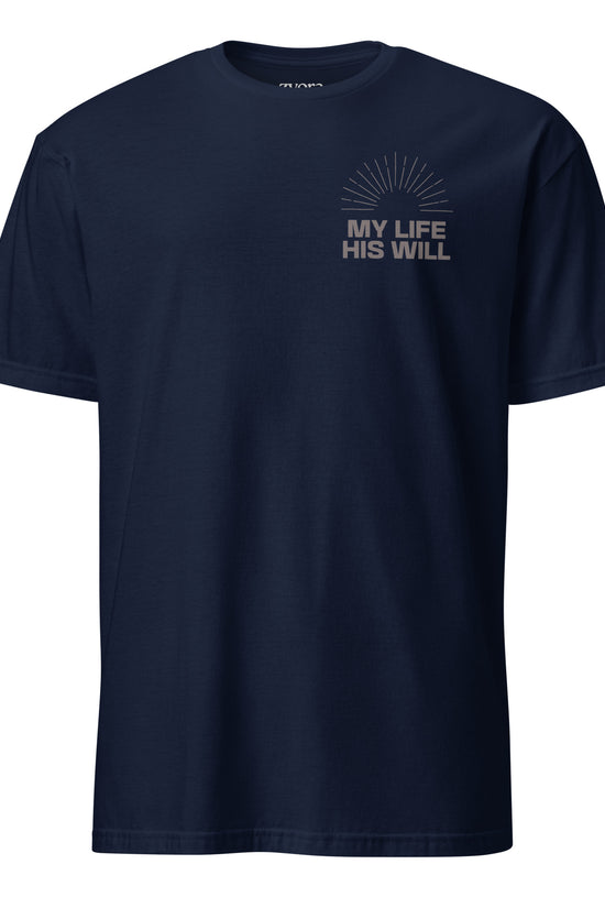 “Regular Christian graphic tee in navy blue – My Life His Will design – Zyora Apparel”