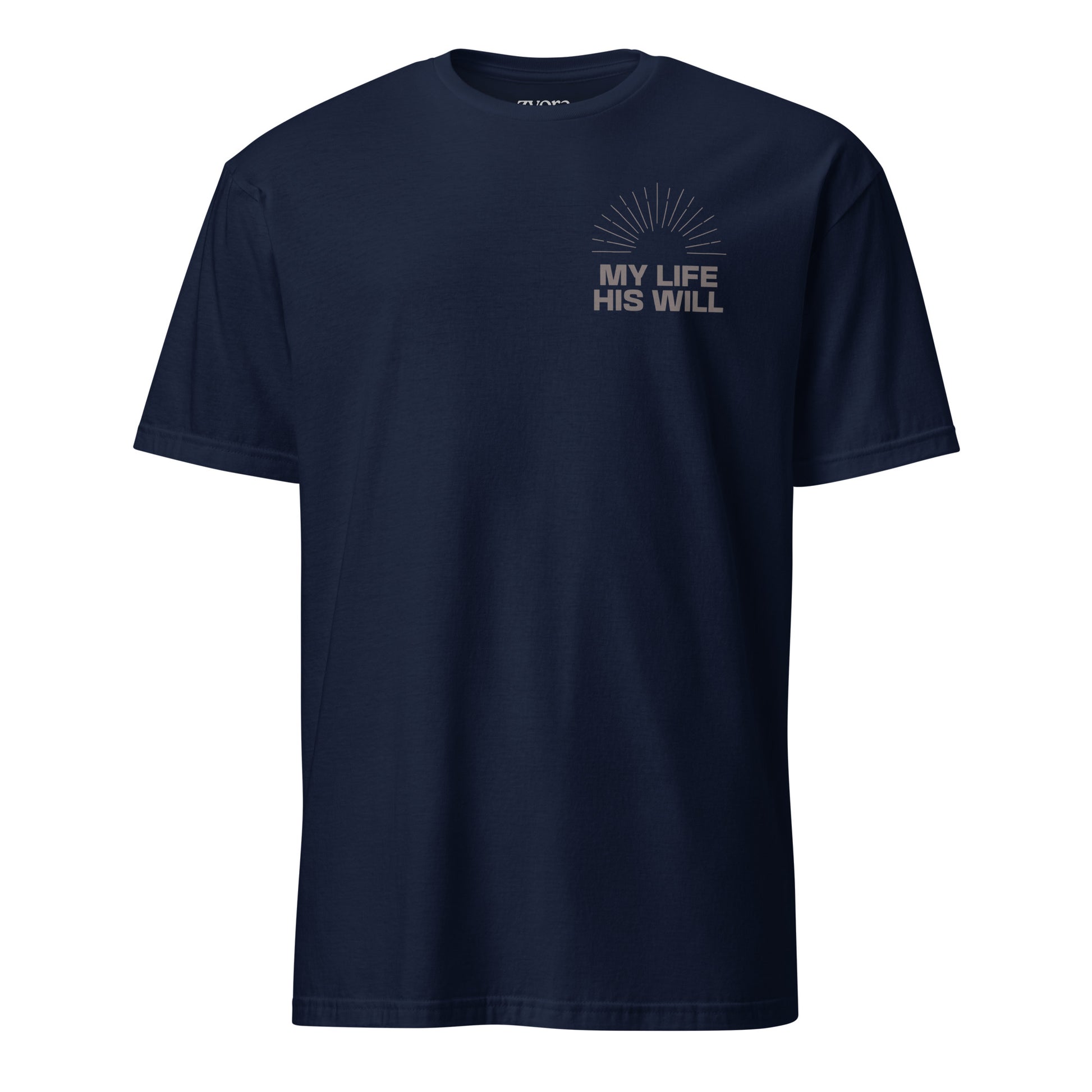 “Regular Christian graphic tee in navy blue – My Life His Will design – Zyora Apparel”