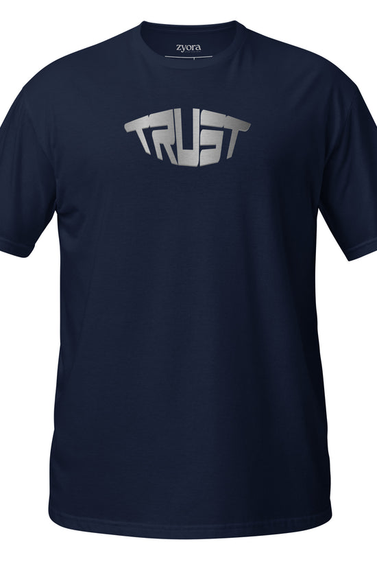 “Christian graphic tee in Navy – Trust design – Zyora Apparel”