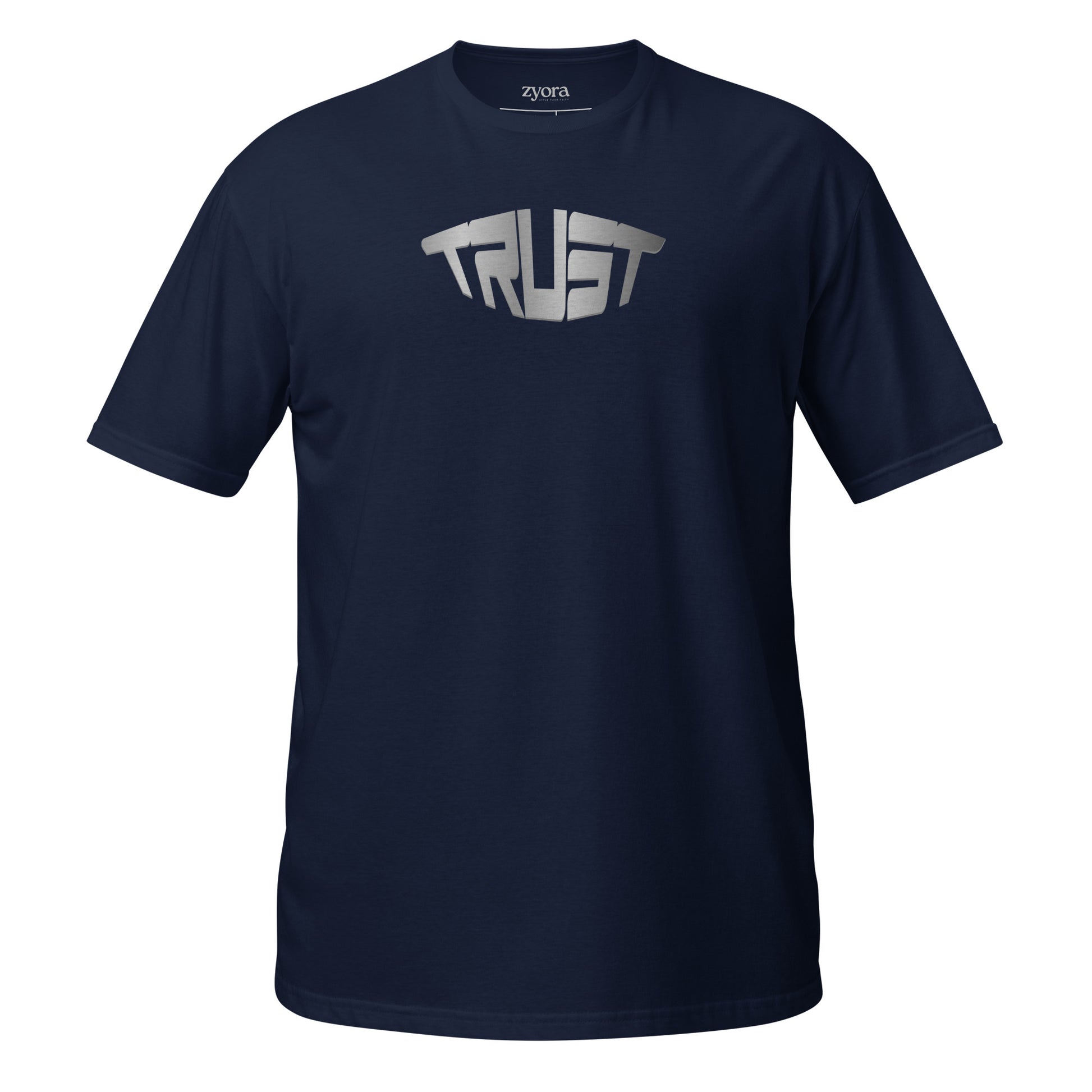 “Christian graphic tee in Navy – Trust design – Zyora Apparel”