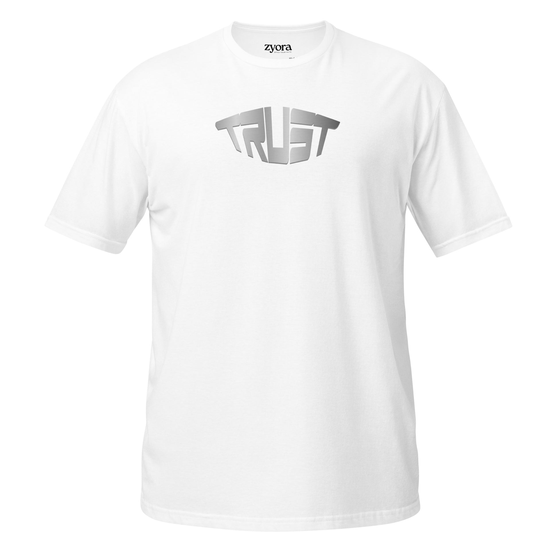 “Christian graphic tee in white – Trust design – Zyora Apparel”