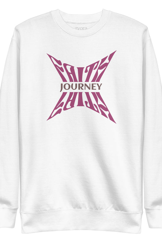 Women’s premium Christian sweatshirt with “Faith Journey” design – faith-based fashion and gift by Zyora Apparel.