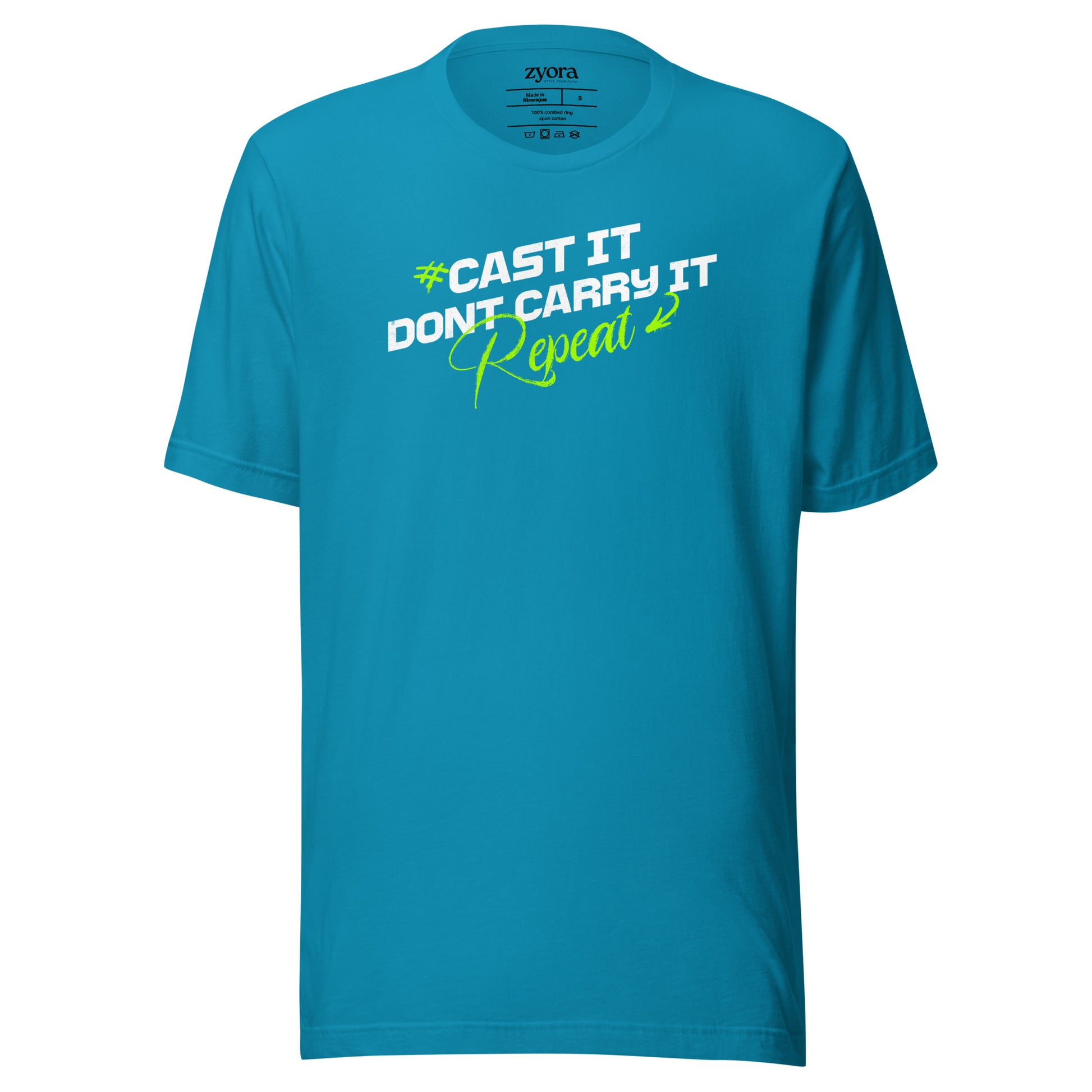 Cast It Don’t Carry It Christian t-shirt with 1 Peter 5:7 scripture design, unisex fit
