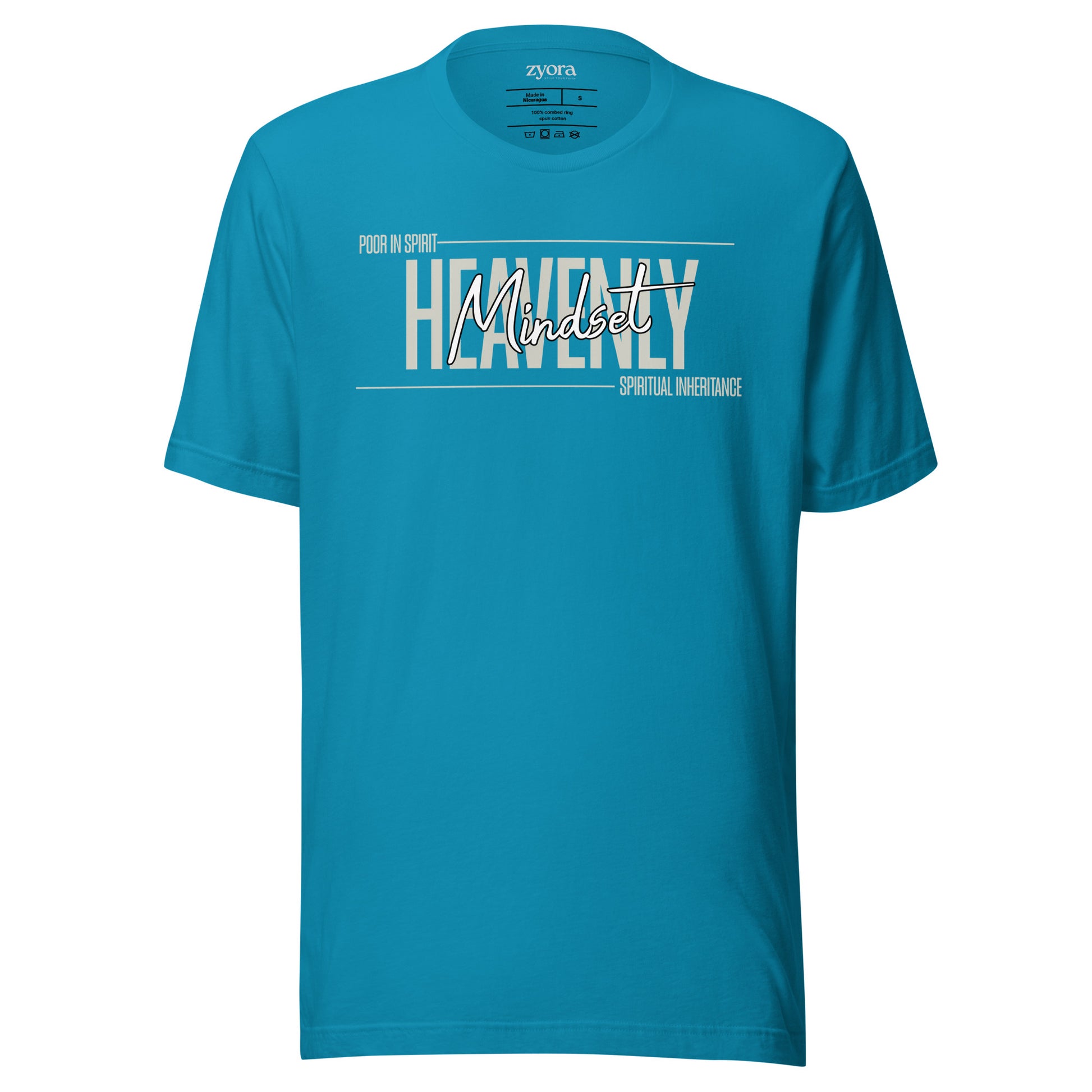 Unisex premium Christian tee with “Heavenly Mindset” design – faith-based fashion and gift by Zyora Apparel.
