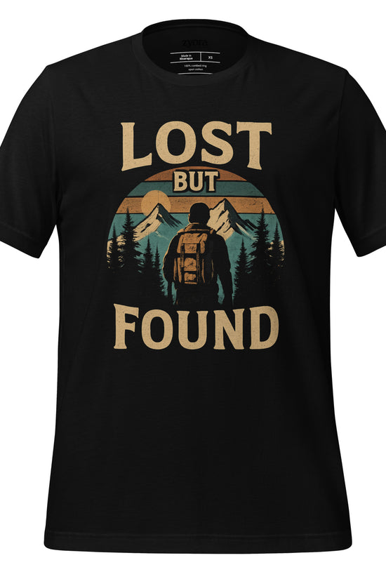 Unisex premium Christian tee with “Lost but Found” design – faith-based fashion and gift by Zyora Apparel.