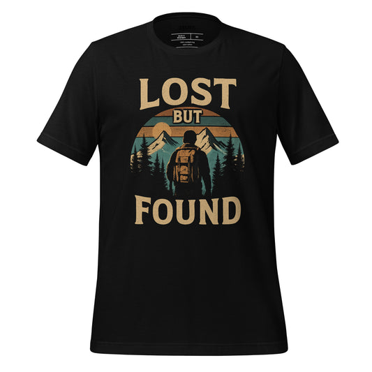 Unisex premium Christian tee with “Lost but Found” design – faith-based fashion and gift by Zyora Apparel.