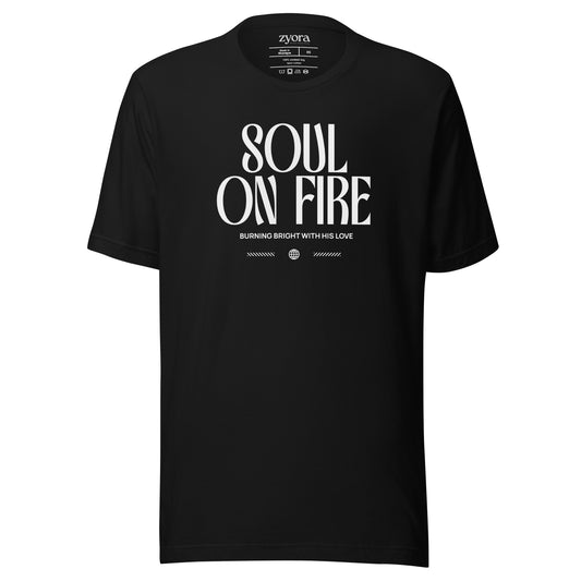 Soul On Fire Christian t-shirt with Jeremiah 20:9 scripture, premium unisex fit