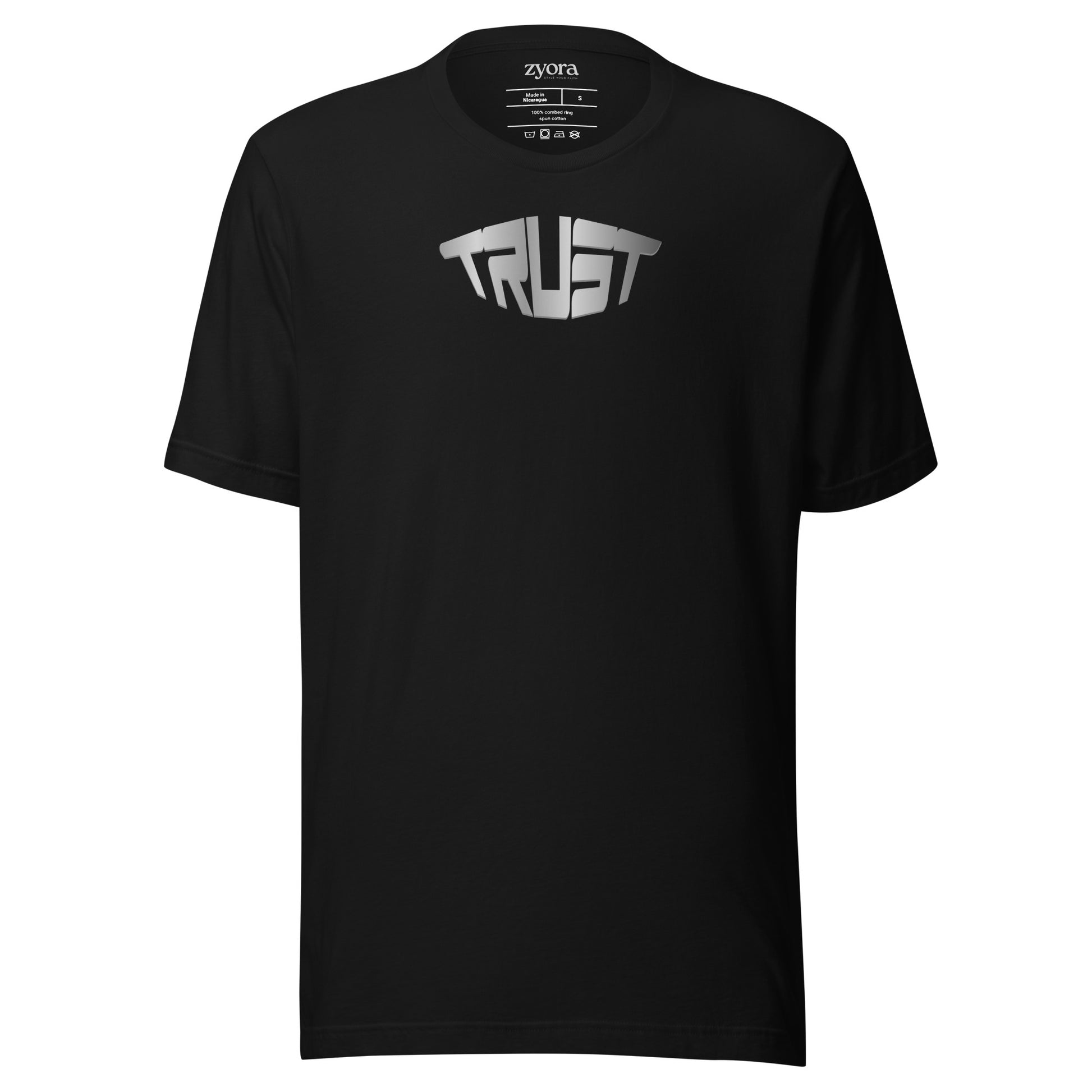 “Christian graphic tee in black – Trust design – Zyora Apparel”