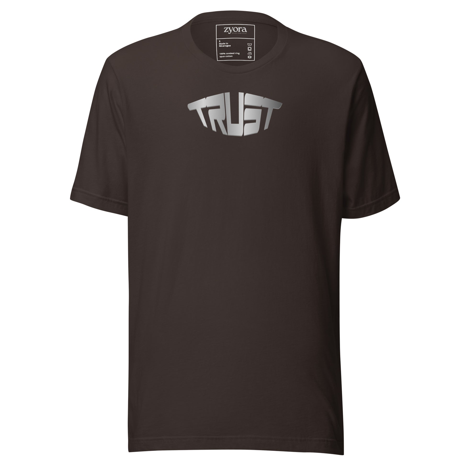 “Christian graphic tee in Brown – Trust design – Zyora Apparel”