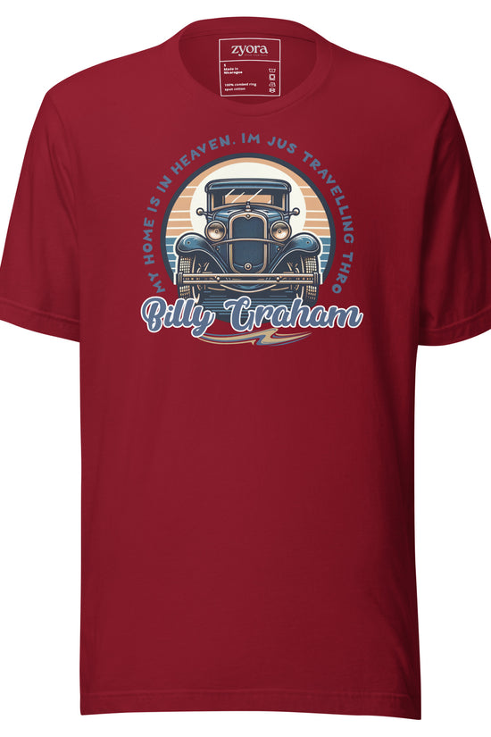 Regular missionary Cardinal Christian tee with Billy Graham quote “My Home is in Heaven, I’m Just Travelling Through” – Zyora Apparel.