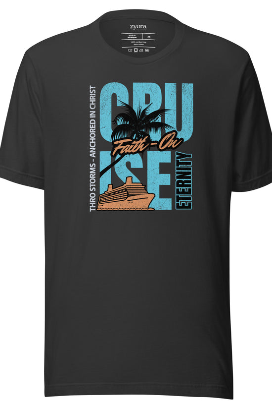 “Premium Anchored in Christ Christian graphic tee in dark grey-  Cruise Through Storms Eternity Design – Zyora Apparel”