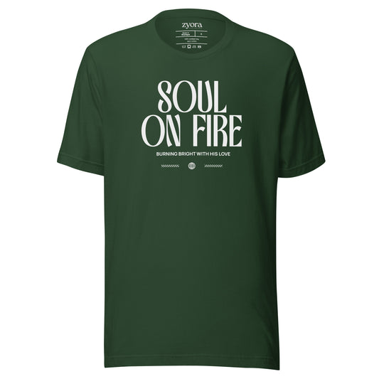 Soul On Fire Christian t-shirt with Jeremiah 20:9 scripture, premium unisex fit