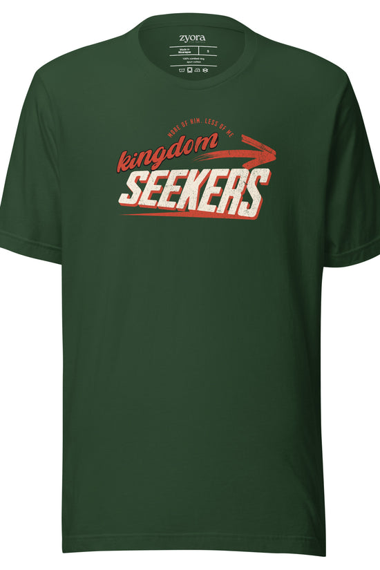 Kingdom Seekers Christian t-shirt with More of Him Less of Me text, inspired by Matthew 6:33 and John 3:30