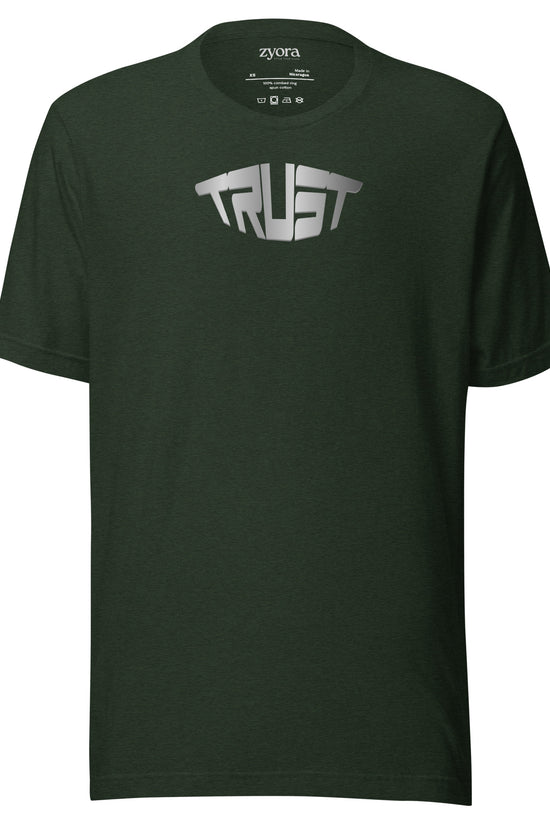 “Christian graphic tee in heather emerald – Trust design – Zyora Apparel”