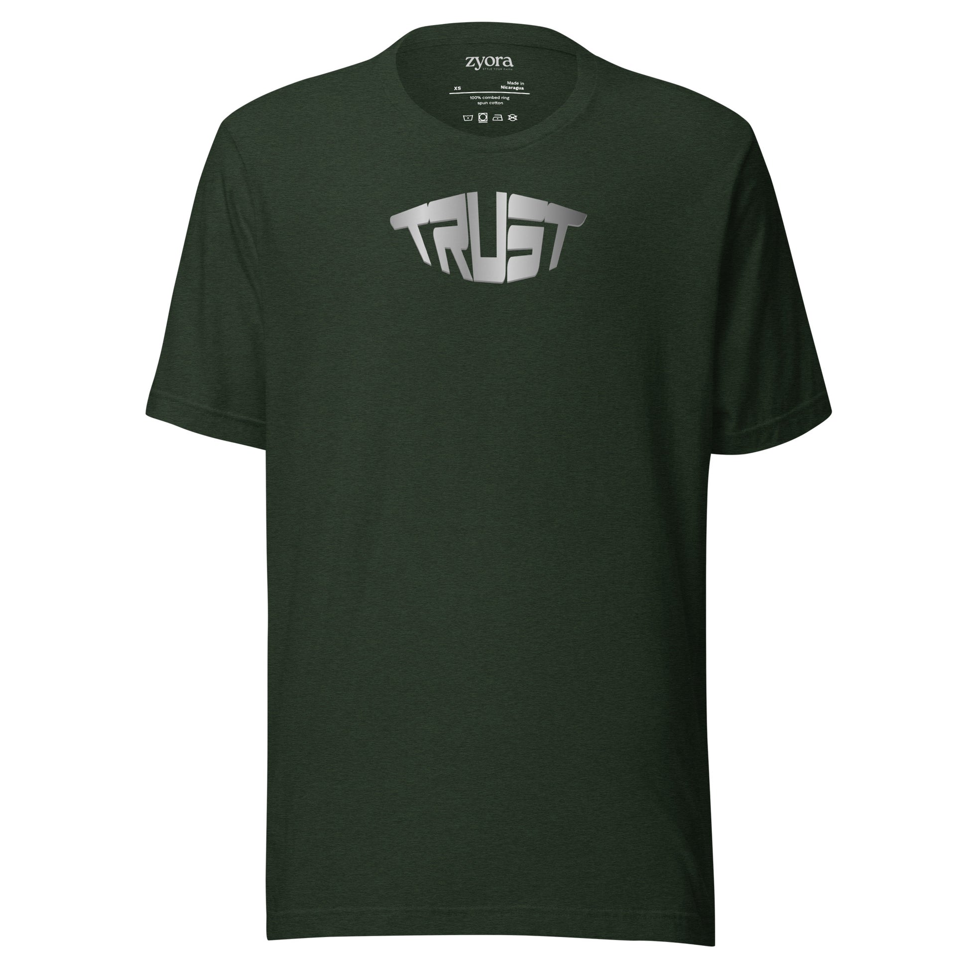 “Christian graphic tee in heather emerald – Trust design – Zyora Apparel”