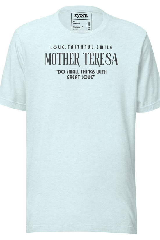 Zyora Apparel heather ice Premium Tee featuring Mother Teresa quote “Do Small Things with Great Love” – inspirational Christian streetwear design.
