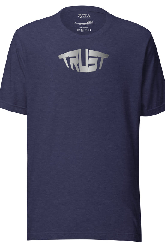 “Christian graphic tee in heather navy– Trust design – Zyora Apparel”