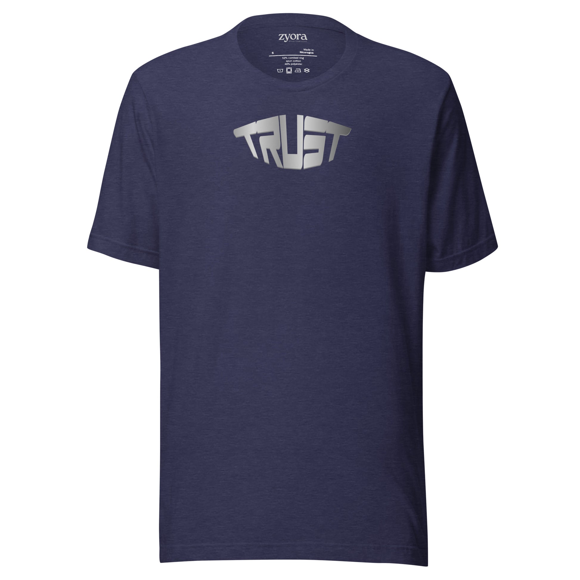“Christian graphic tee in heather navy– Trust design – Zyora Apparel”