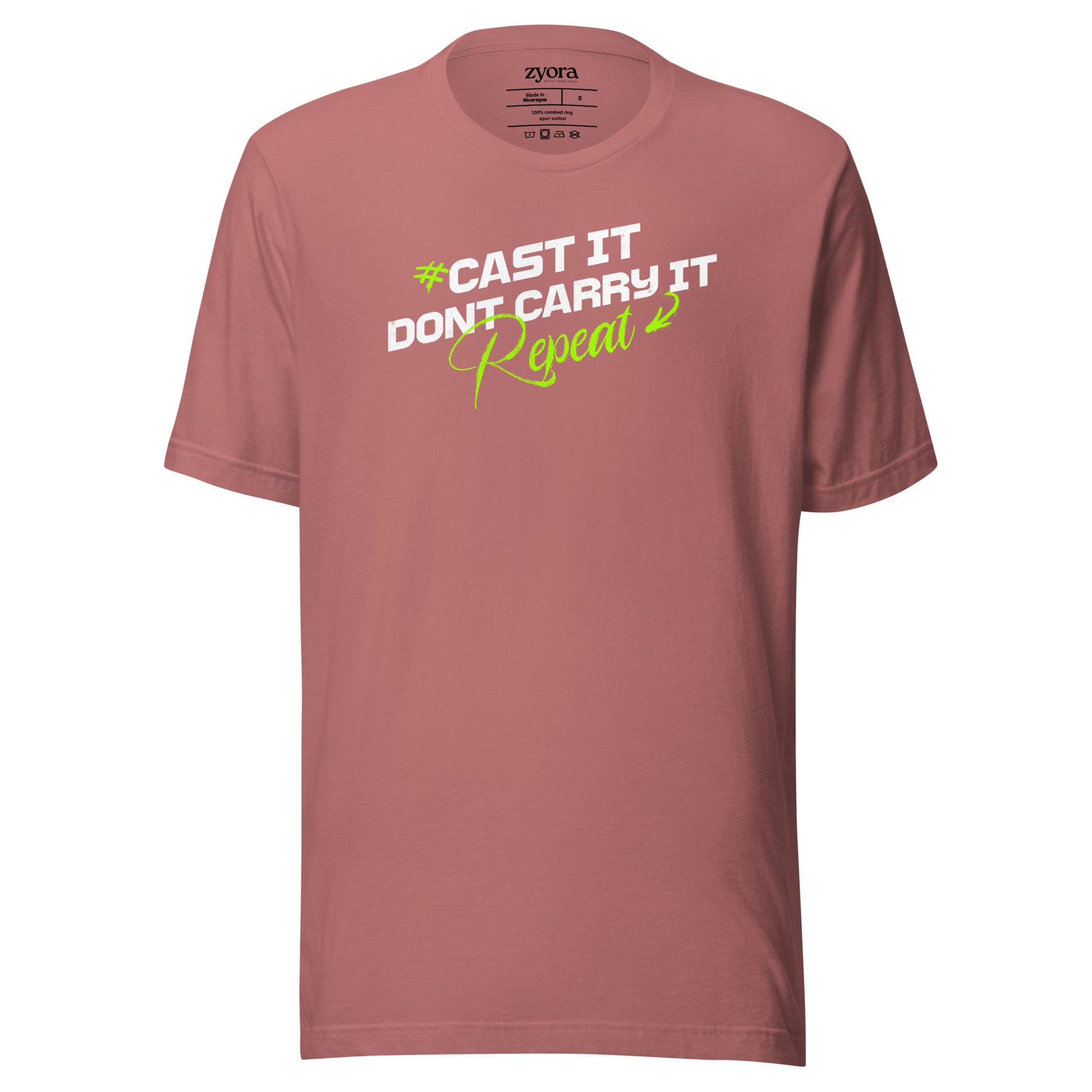 Cast It Don’t Carry It Christian t-shirt with 1 Peter 5:7 scripture design, unisex fit