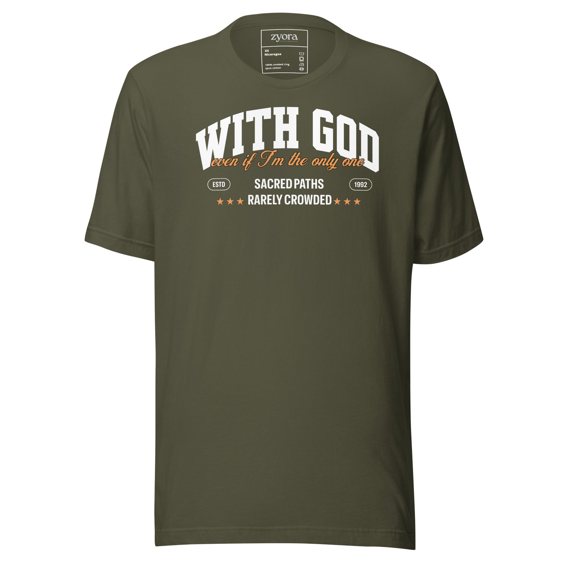 "With God Even If I’m the Only One – Christian Graphic Tee, faith-based clothing, scripture-inspired gift, daily discipleship wear."