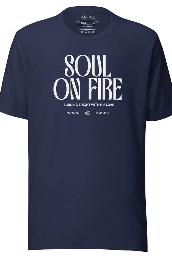 Soul On Fire Christian t-shirt with Jeremiah 20:9 scripture, premium unisex fit
