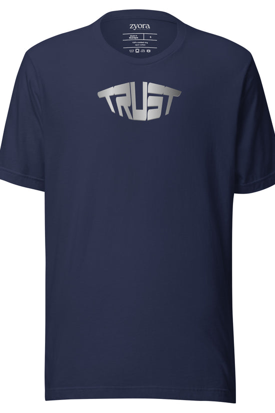 “Christian graphic tee in blue – Trust design – Zyora Apparel”