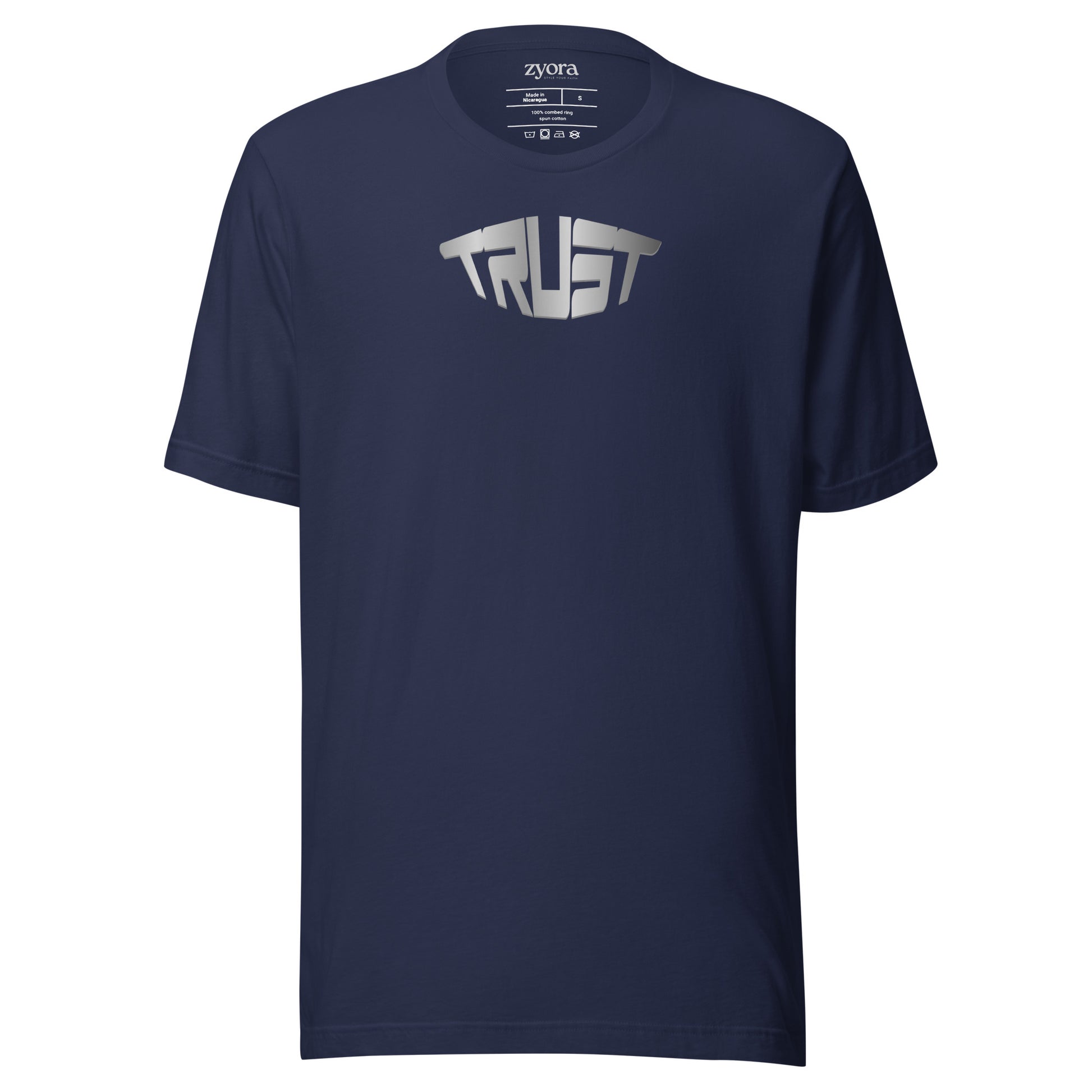 “Christian graphic tee in blue – Trust design – Zyora Apparel”