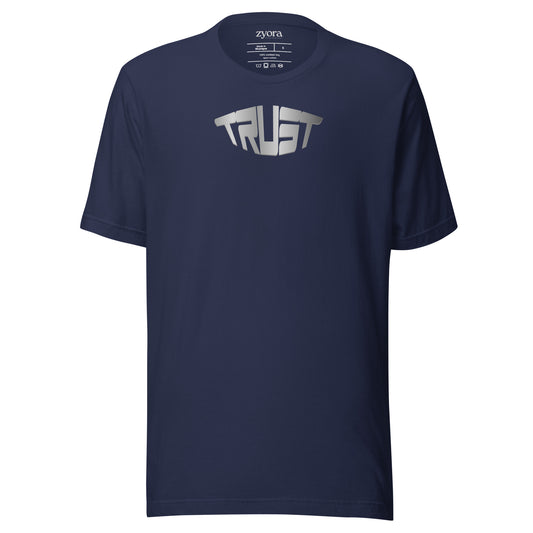 “Christian graphic tee in blue – Trust design – Zyora Apparel”