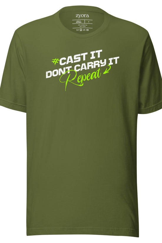Cast It Don’t Carry It Christian t-shirt with 1 Peter 5:7 scripture design, unisex fit