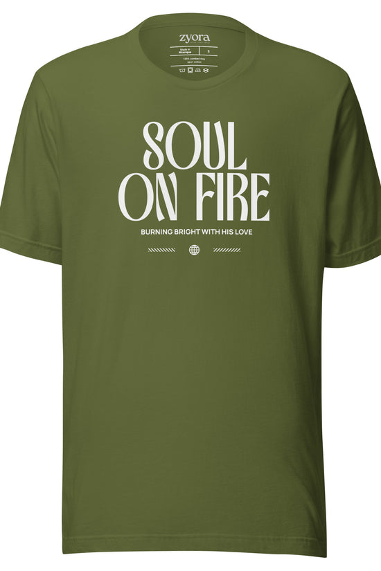 Soul On Fire Christian t-shirt with Jeremiah 20:9 scripture, premium unisex fit