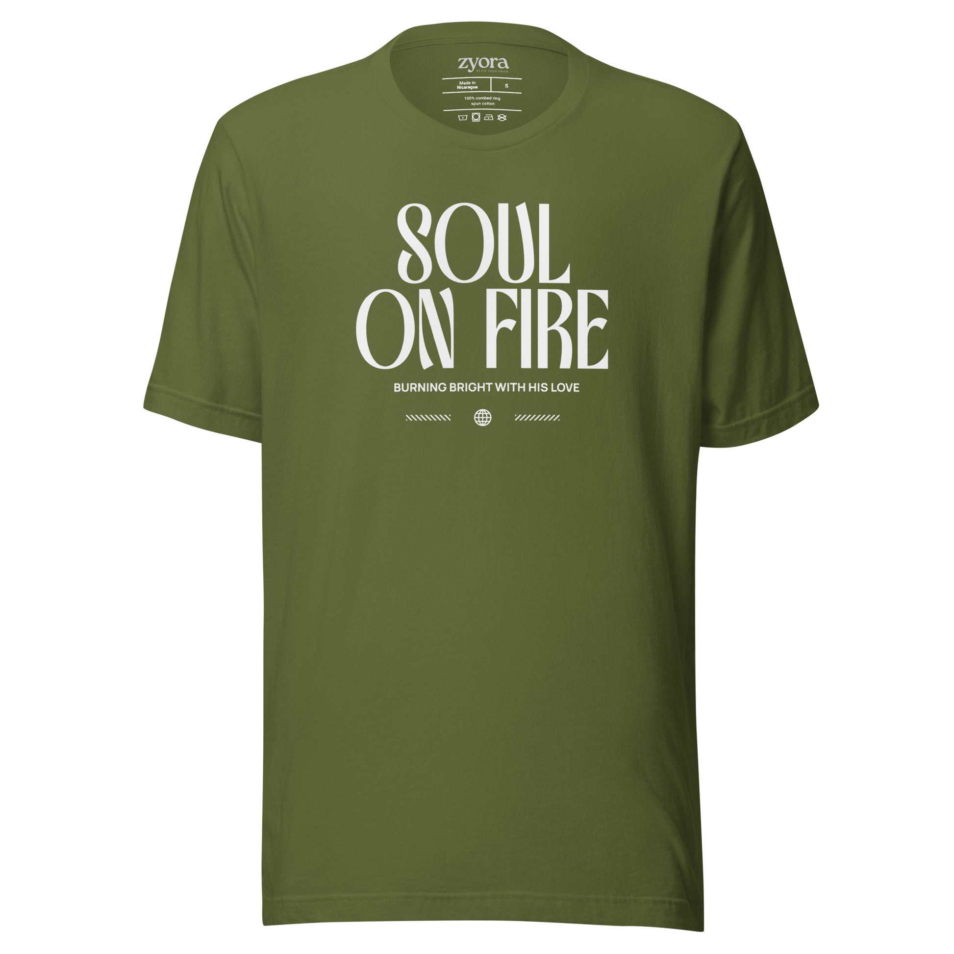 Soul On Fire Christian t-shirt with Jeremiah 20:9 scripture, premium unisex fit