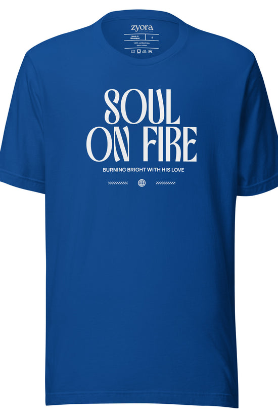 Soul On Fire Christian t-shirt with Jeremiah 20:9 scripture, premium unisex fit