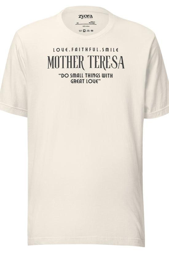 Zyora Apparel vintage white  Premium Tee featuring Mother Teresa quote “Do Small Things with Great Love” – inspirational Christian streetwear design.
